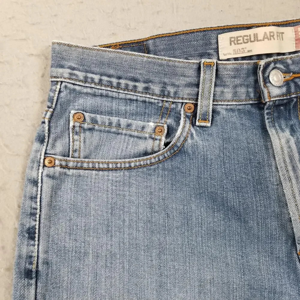 Levis 505 Jeans Mens 32x30 Blue Light Wash Straight‎ 100% Cotton Denim Pants